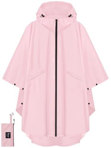 Rain Poncho for Adults with Zipper (One Size / Pink)