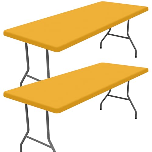 2 Pack Rectangle Spandex Fitted Table Cloth (Mustard Yellow / 96" x 30" (Rectangular))