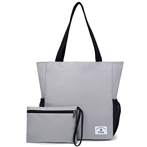 Large Capacity Foldable Tote Bag with Zipper (Light Grey)