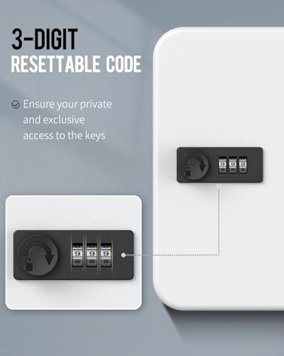 20 Position Key Cabinet with Combination Lock Resettable White Digital Security Storage Box Steel Key Organizer with Colorful Key Tag Labels Stickers and Hooks (White / 20 Keys)
