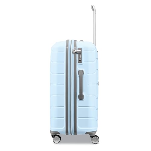 Freeform 24 Inch Medium Luggage with Dual 360° Spinner Wheels (Checked-Medium Spinner / Sky Blue)