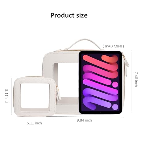2 Pack Mahjong Tile Storage Bag with Zipper Transparent Mahjong Tile Carrying Case Zippered Storage Bag Waterproof PU TSA Approved Cosmetic Pouches (0-Large+Mini-White)