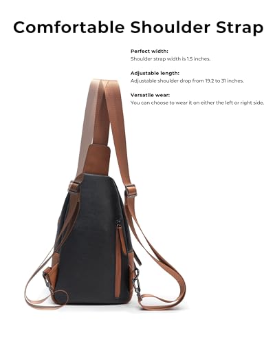 Large Sling Bag for Women Crossbody Purse Leather Fashionable Trendy Chest Bag for Travel (Brown With Black / Leather-like Flex)
