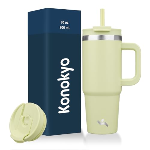 30 oz Insulated Tumbler Water Bottle with Handle (30 Ounces / Macaron Green)
