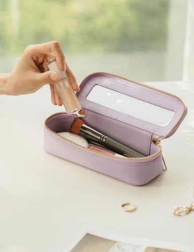 Clear Makeup Bag Travel Cosmetic Case Transparent Toiletry Bag with Zipper (Purple / Minimalist)