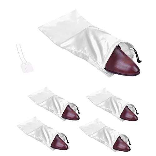 4 Pack Shoe Bags for Travel Satin Fabric Shoe Bag with Drawstring for Men Women Travel Protecting Storing Shoes (White)