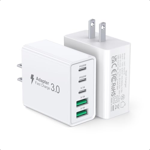 2‑Pack] 60W 5‑Port Multiport USB‑C Wall Charger (White)