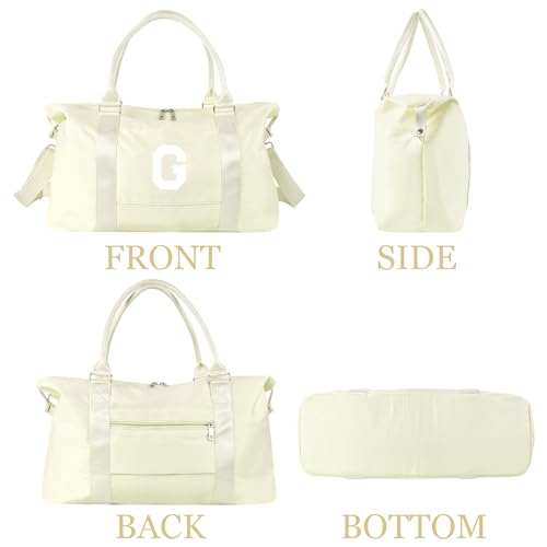 Initial Travel Duffel Bag Sports Gym Bag for Kids Teen Birthday Gifts (Beige / G)