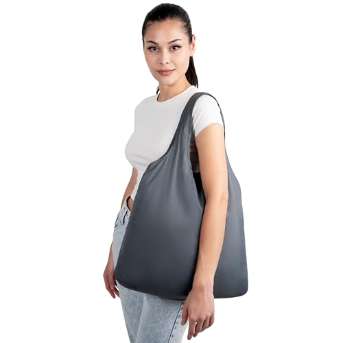 XL 25L Tote Foldable Packable Reusable Grocery Shopping Bag (Gray)