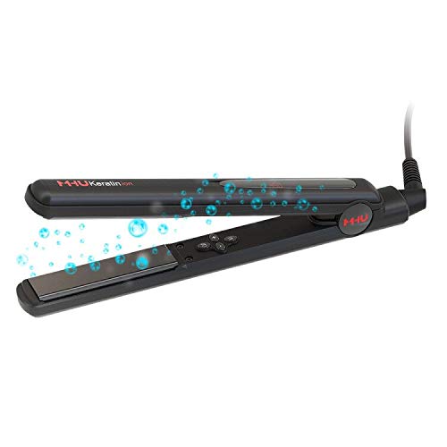 MHU Professional 1 Inch Keratin Ion Flat Iron Tourmaline Ceramic Hair Straightener Instant Heat Up Auto Shut-Off Adjustable Temperature with LED Display Black (285°F-450°F)