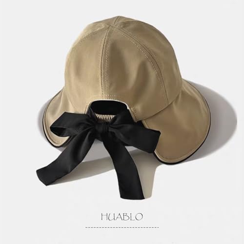 Wide Brim Hats for Woman Foldable Hats Sun Hats for Women uv Protection Bowknot Bucket hat Adjustable hat with Ponytail Hole Khaki (Khaki)