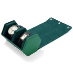 Green Leather Watch Roll Travel Case for Men (Green / 2-Slot)
