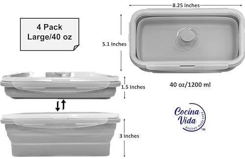Cocina Vida Collapsible Silicone Food Storage Containers with Airtight Lids