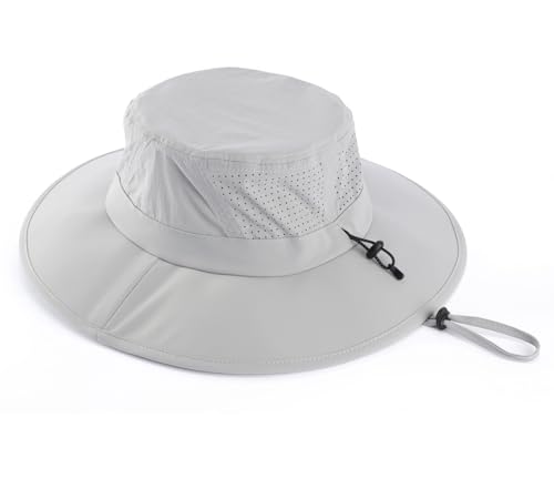 UPF 50+ Wide Brim Sun Hat for Men Women Foldable Beach Bucket Hat Summer Outdoor Fishing Hat UV Sun Protection Cap for Hiking Gardening Golf Light Grey (Light Grey)