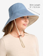 Women's Ultra Wide Cotton Linen Hat UPF 50+ (Small-Medium / Blue / Beige)