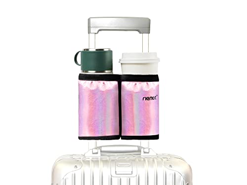 Luggage Travel Cup Holder Free Hand Drink Carrier (Hook & Loop: Glitter Pink)