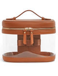 Travel Makeup Case Clear Vanity Bag with Brush Holder (Brown / Train Case)