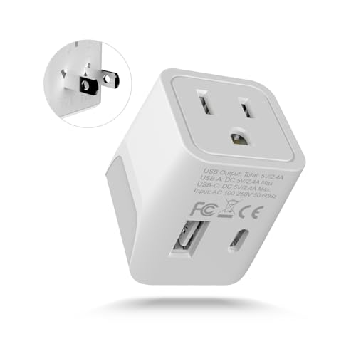 Japan Philippines Travel Adapter Plug with USB (Matte White)