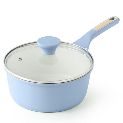 Ceramic Nonstick Saucepan with Lid 2.0QT (Glacier Blue / 2 Quarts)
