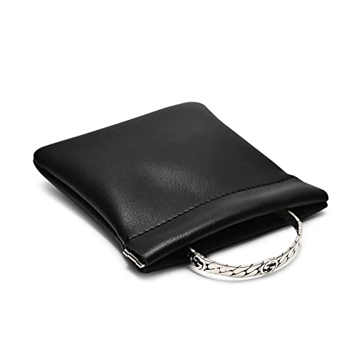 Black PU Leather Jewelry Pouch Portable Travel Jewelry Storage Bag (Black / 4.21"x4.33")