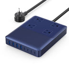 12-in-1 Charging Station USB C Power Strip with 5ft Cord and Plug,200W GaN IV USB C Charger Block,4 AC Outlets,8 USB for MacBook,iPhone 17/16,Fast Charging Desktop Charger for Office,Home Blue (A-Blue / 200W)