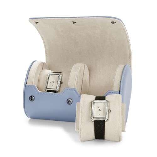 2 Slot Leather Watch Organizer Case Light Blue (Sky Blue / 2-Slot)
