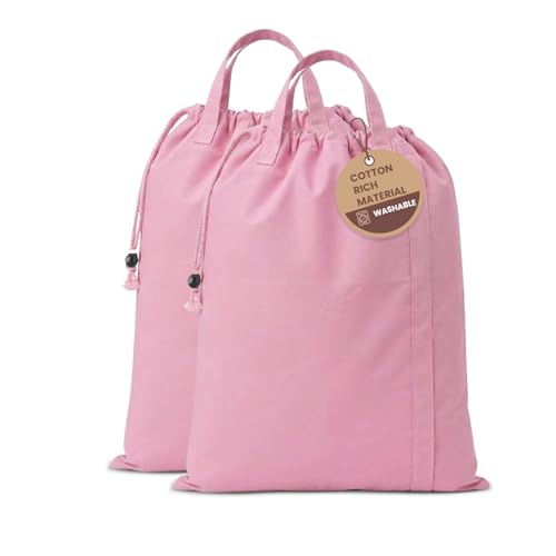 LFH Home Large Premium Cotton Rich Canvas Laundry Bag with Drawstring and Handles Heavy Duty (28"x40" (Pack of 2) / Pink)