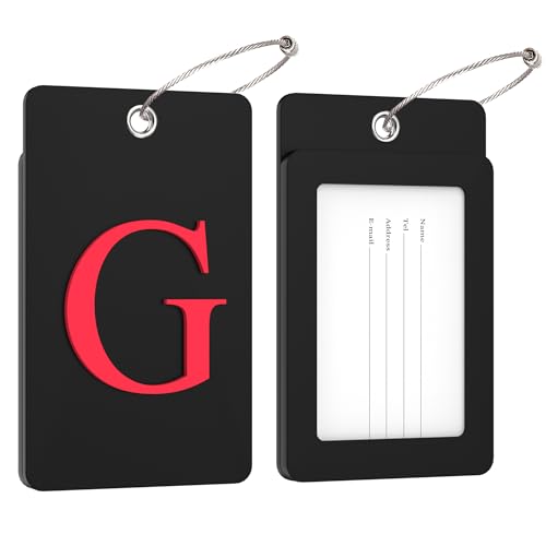 2 Pack Initial Luggage Tags for Suitcases Airplane Travel Essentials (Large G / Black)