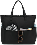 Waterproof Beach Tote Pool Bags for Women Ladies Extra Large Gym Tote Carry On Bag With Wet Compartment for Weekender Travel (M-black)