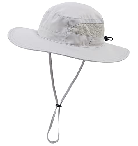 Womens Sun Hat Outdoor Wide Brim Boonie Sun Hat Summer Beach Hats UV Protection Fishing Safari Cap Light Grey (Large / Light Grey)