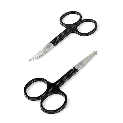 Facial Hair Small Grooming Scissors For Men Women (2PCS - Without Cover / Black)