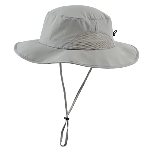 UPF50+ Mens Sun Hat Wide Brim Fishing Hat Airy Mesh UV Protection Cap Portable Bucket Hat for Men Women Light Grey (One Size / Light Grey)