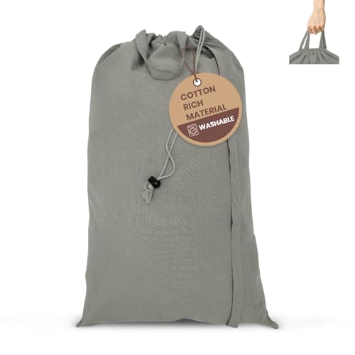 LFH Home Large Premium 1pack Cotton Rich Canvas Laundry Bag with Drawstring and Handles Heavy Duty (18”x26” / Grey)