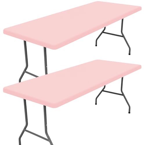 2 Pack Rectangle Spandex Fitted Table Cloth (Pink / 96" x 30" (Rectangular))