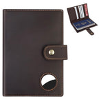 Crazy Horse Leather Slim Passport Holder with RFID &Tracker Slot (Dark Brown)