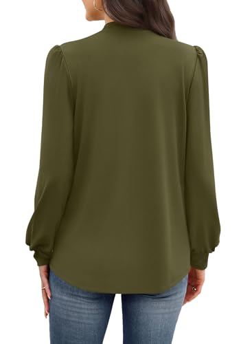 Long Sleeve Blouses for Women Dressy Casual Puff Sleeve Shirts Womens Fall Fashion 2026 Tunic Tops Winter Clothing Teacher Outfits Work Fall Clothes Old Money Army Green M (07 - Army Green / Medium)