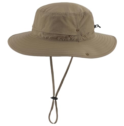 Mens Womens Nylon Cowboy Hat UPF 50+ Waterproof Fishing Bucket Hat Breathable Travel Summer Beach Hat Dark Khaki (Large / Dark Khaki)