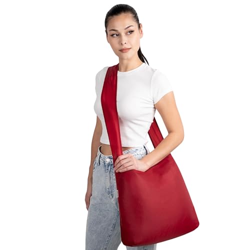 Sling 19L Foldable Packable Crossbody Grocery Bag for Men & Women (Burgundy)
