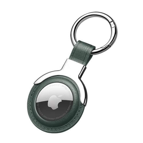 Compatible with AirTag Case Airtag Keyring Leather Protective Case AirTags Loop Holder Air Tags Protective Cover Airtag Key Chain Loop Holders for Luggage Dog Cat Pet Collar (Green)