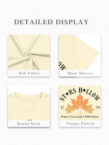Fall Leaf Shirts 1779 Autumn Festival Short Sleeve Tee Tops (Large / Apricot4)