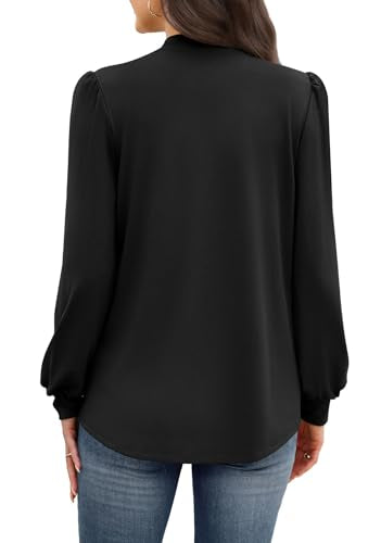 Long Sleeve Shirts for Women Fall Outfits for Women 2026 Business Casual Tops Blouses Dressy Casual Early Fall Fashion Boho Tops School Outfits for Teachers Old Money Clothes Trendy Black L (03 - Black / Large)