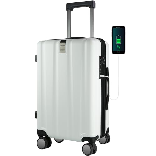 Carry On Luggage Suitcase Rolling Luggage (White)