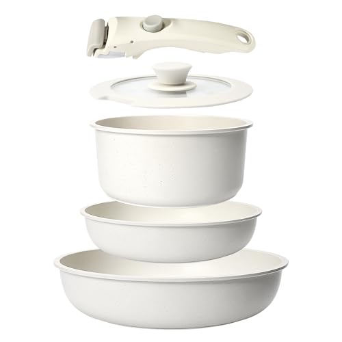 5Pcs Pots and Pans Set Non Stick (White / 5PCS)