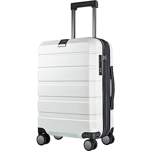Hardside Expandable Carry On Luggage with Spinner Wheels & Built (White)