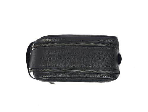 10" Premium Leather Toiletry Travel Pouch With Waterproof Lining (Jade Black)