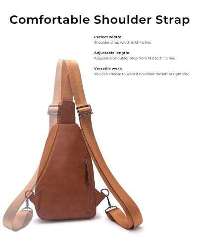 Large Sling Bag for Women Crossbody Purse Leather Fashionable Trendy Chest Bag for Travel (Brown / Leather-like Flex)
