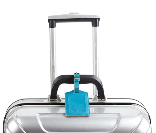 4 Pack Leather Luggage Tags for Suitcases Travel Labels (Energetic Blue)