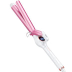 1 Inch Long Barrel Digital Ceramic Curling Wand with Auto Shut Off and Dual Voltage for All Hair Types (1" Pink&White)