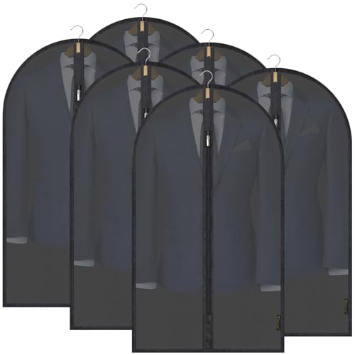6PK Garment Bags for Hanging Clothes (40" 6PK / Black-Translucent)