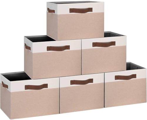 Large Fabric Storage Bins 6 Pack (Large-6 Pack / Beige Yellow & White)